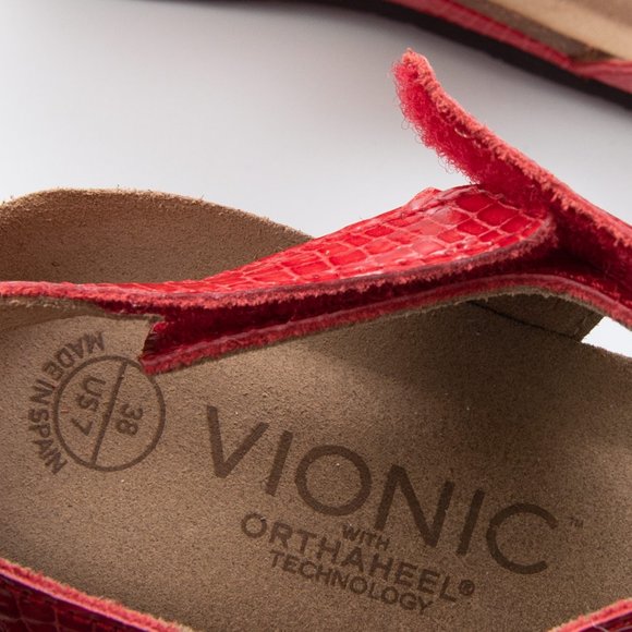 Vionic Natasa Sandals Patent Leather Snakeskin Wedge Open Toe Comfy Red Size 7 - Picture 8 of 9